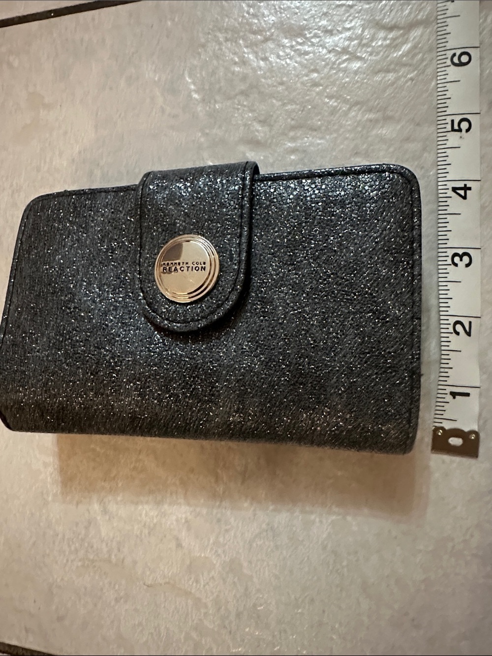 KENNETH COLE REACTION Y2K Black Glitter Fold-Over Wallet with Logo Button EUC - Picture 8 of 8